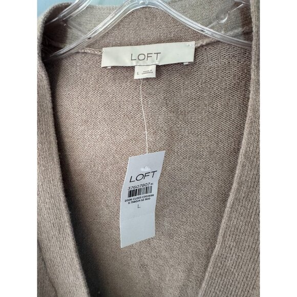 NWT Anne Taylor LOFT Tan V-Neck Chiffon Cross Tie Closure Cardigan Womens Size L - Picture 3 of 8